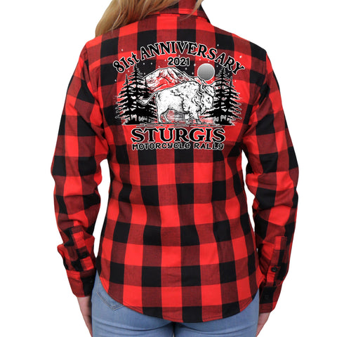 Sturgis Motorcycle Rally 2021 Camp Ladies Red Flannel Shirt