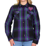 Sturgis Motorcycle Rally 2021 Heart Angel Ladies Purple and Blue Flannel Shirt