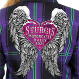 Sturgis Motorcycle Rally 2021 Heart Angel Ladies Purple and Blue Flannel Shirt