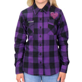 Sturgis Motorcycle Rally 2021 Heart Angel Ladies Purple Flannel Shirt