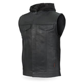 Hot Leathers Leather Motorcycle Biker Club Vest with Hood