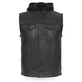 Hot Leathers Leather Motorcycle Biker Club Vest with Hood