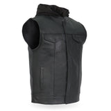 Hot Leathers Leather Motorcycle Biker Club Vest with Hood