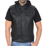 Hot Leathers Leather Motorcycle Biker Club Vest with Hood