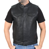 Hot Leathers Leather Motorcycle Biker Club Vest with Hood