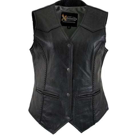 Xelement B206 Women's 'Road Queen' Black Leather Braided Vest