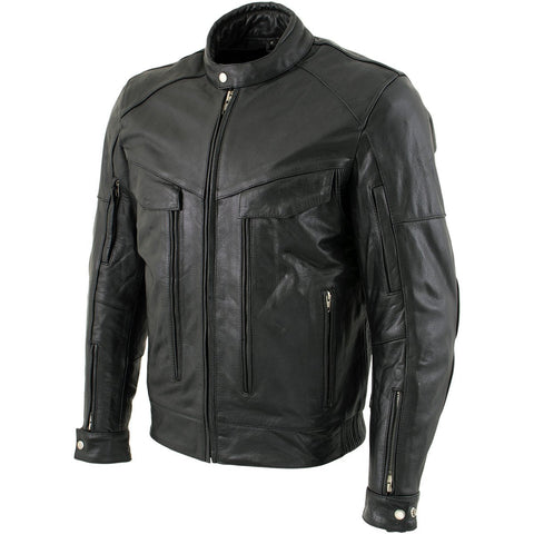 Xelement B4495 Men's Black 'Bandit' Buffalo Leather Cruiser Motorcycle Jacket with X-Armor Protection