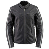 Xelement B7065 Women’s ‘Silver Fox’ Black with Silver Multi Vented Leather Motorcycle Jacket