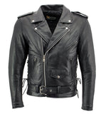 Xelement B7103 Men's 'Ruffian' Classic Black Motorcycle Side Lace Leather Jacket with X-Armor Protection