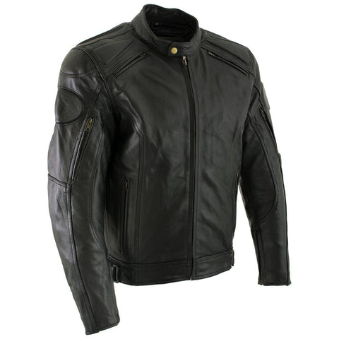 Xelement B7366 Men's 'Executioner' Black Leather Racer Jacket with X-Armor Protection