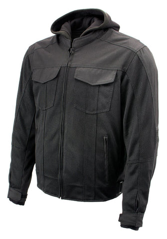 Xelement B91033 Men's 'Requiem' Black Mesh Jacket with X-Armor and Removable Hoodie