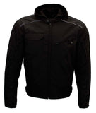 Xelement B91022 Men's  Black Textile Jacket with X-Armor and Removable Hoodie