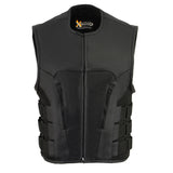 Xelement B95080 Men's ‘Creeper' Black Advanced Triple Strap Design Leather Motorcycle Vest