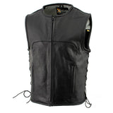 Xelement B95140 Men's 'Drifter' Black Advanced Collarless Leather Motorcycle Vest