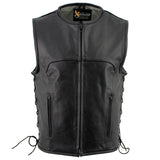 Xelement B95140 Men's 'Drifter' Black Advanced Collarless Leather Motorcycle Vest