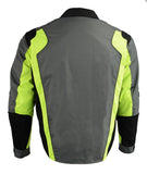 M Boss Motorcycle Apparel BOS11706 Men's Grey/Hi-Vis Green Nylon Motorcycle Racer Jacket with Armor Protection