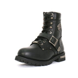 Hot Leathers Men's Wide Width Black 8-inch Logger Leather Boots with Adjustable Buckle BTM1006