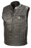 SOA Men’s Black Premium Leather Club Style Motorcycle Riding Vest BZ6210