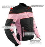 Xelement CF462 Women's 'Pinky' Black and Pink Tri-Tex Motorcycle Jacket with X-Armor Protection