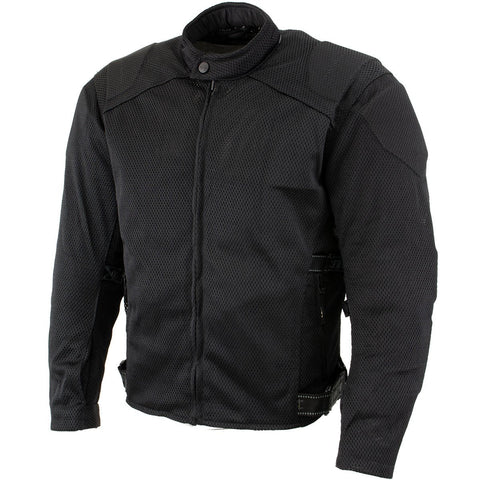 Xelement CF2157 Men's 'Caliber' Black Mesh Motorcycle Jacket with X-Armor Protection