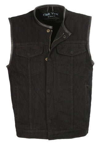 Club Vest CV3004LT Schwarze kragenlose Jeansweste für Herren mit verdeckten Druckknöpfen und verstecktem Reißverschluss