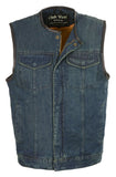 Club Vest CV3004LT Blaue Jeansweste für Herren ohne Kragen mit verdeckten Druckknöpfen und verstecktem Reißverschluss