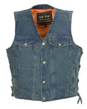 Club Vest CVM1360 Men's Classic Side Lace Blue Denim Vest with Snap Buttons