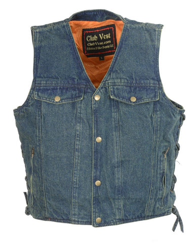 Club Vest CVM1360 Klassische Herren-Jeansweste mit seitlicher Spitze und Druckknöpfen in Blau