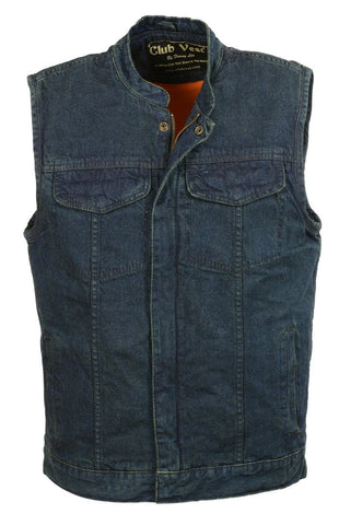 Club Vest CVM3000 Klassische blaue Jeansweste für Herren mit doppeltem Frontverschluss