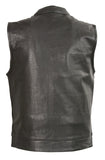 Club Vest CVM3710 Men’s Leather Black Open Neck Vest with Snap and Zip Front Closure