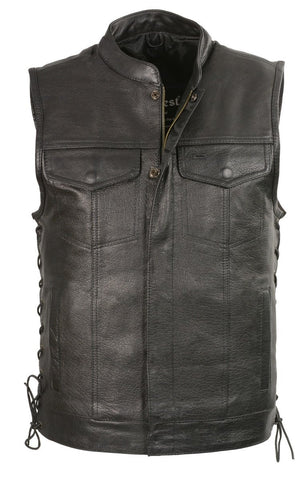 Club Vest CVM3712 Herren-Lederweste mit schwarzer seitlicher Spitze und nahtlosem Rückendesign
