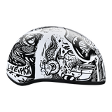 DOT Approved Daytona Motorcycle Half Face Helmet - Skull Cap Graphics for Men & Women, Scooters, ATVs, UTVs & Choppers - W/ Live Fast