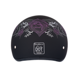 DOT Approved Daytona Motorcycle Half Face Helmet - Skull Cap Graphics for Men & Women, Scooters, ATVs, UTVs & Choppers - W/ Purple Rose