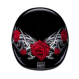 DOT Approved Daytona Motorcycle Half Face Helmet - Skull Cap Graphics for Men & Women, Scooters, ATVs, UTVs & Choppers - W/ Rose