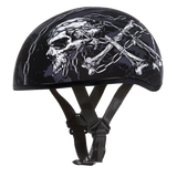 DOT Approved Daytona Motorcycle Half Face Helmet - Skull Cap Graphics for Men & Women, Scooters, ATVs, UTVs & Choppers - W/ Skull Chains