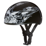 DOT Approved Daytona Motorcycle Half Face Helmet - Skull Cap Graphics for Men & Women, Scooters, ATVs, UTVs & Choppers - W/ Skull Flames Silver