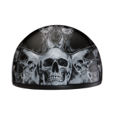 DOT Approved Daytona Motorcycle Half Face Helmet - Skull Cap Graphics for Men & Women, Scooters, ATVs, UTVs & Choppers - W/ Skull Flames Silver