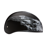 DOT Approved Daytona Motorcycle Half Face Helmet - Skull Cap Graphics for Men & Women, Scooters, ATVs, UTVs & Choppers - W/ Skull Flames Silver