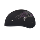 DOT Approved Daytona Motorcycle Half Face Helmet - Skull Cap Graphics for Men & Women, Scooters, ATVs, UTVs & Choppers - W/ Purple Rose