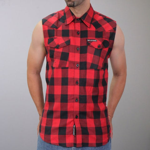 Hot Leathers FLM5001 Ärmelloses Flanellhemd aus Baumwolle für Herren in Schwarz und Rot