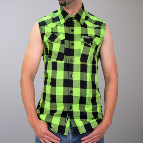 Hot Leathers FLM5002 Ärmelloses Flanellhemd aus Baumwolle für Herren in Schwarz und Grün