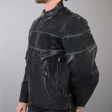 Hot Leathers JKM1004 Men's Leather Motorcycle Vented Scooter Biker Jacket with Reflective Piping