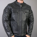 Hot Leathers JKM1011 Men's Black Biker Leather Motorcycle Jacket with Double Piping