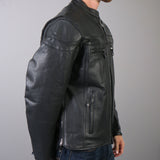 Hot Leathers JKM1011 Men's Black Biker Leather Motorcycle Jacket with Double Piping