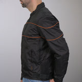 Hot Leathers JKM1026 Men’s Black Motorcycle style Nylon Biker Jacket with Orange Reflective Trim