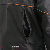 Hot Leathers JKM1026 Men’s Black Motorcycle style Nylon Biker Jacket with Orange Reflective Trim