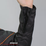 Hot Leathers JKM1026 Men’s Black Motorcycle style Nylon Biker Jacket with Orange Reflective Trim