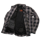 Hot Leathers JKM3004 Men's Motorcycle Grey and Black Armored Flannel Biker Jacket