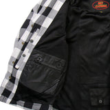 Hot Leathers JKM3005 Men's Motorcycle White and Black Armored Flannel Biker Jacket