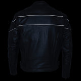 Milwaukee Leather LKM1785 Mens Black Leather Racer Style Motorcycle Jacket w/ Side Stretch and Reflective Piping